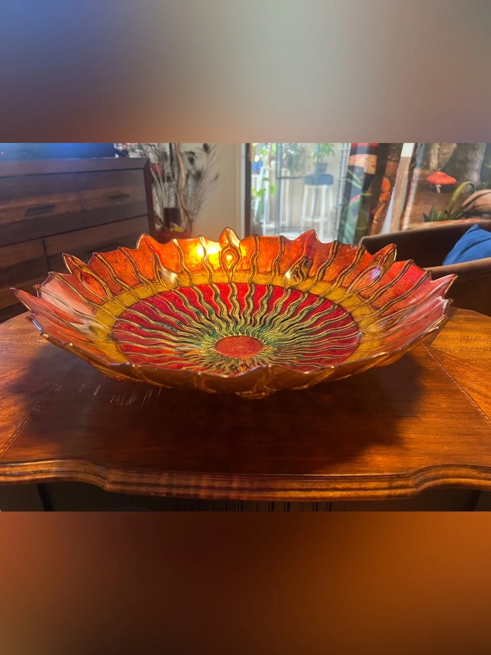 Pier 1 Jewel-Tone Sunburst Decorative Wall Bowl - Red/Gold/Teal